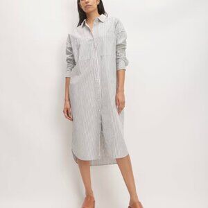 NWOT Everlane Midi Cotton Shirt Dress - Bone/Navy - Size L